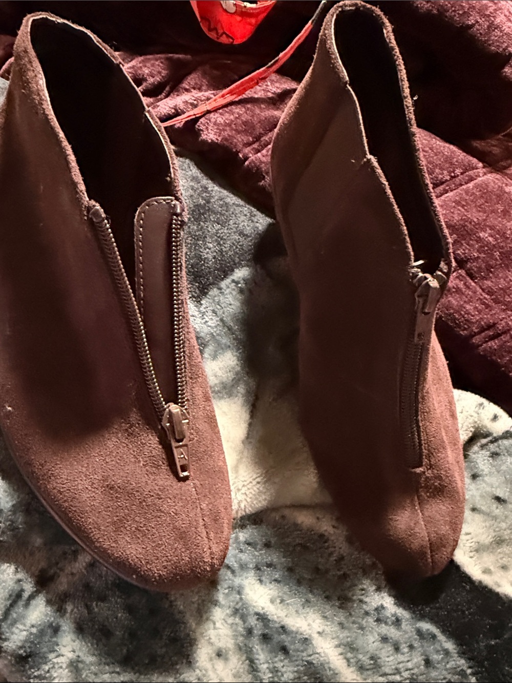 AEROSOLES Brown Suede Front-Zip Ankle Booties